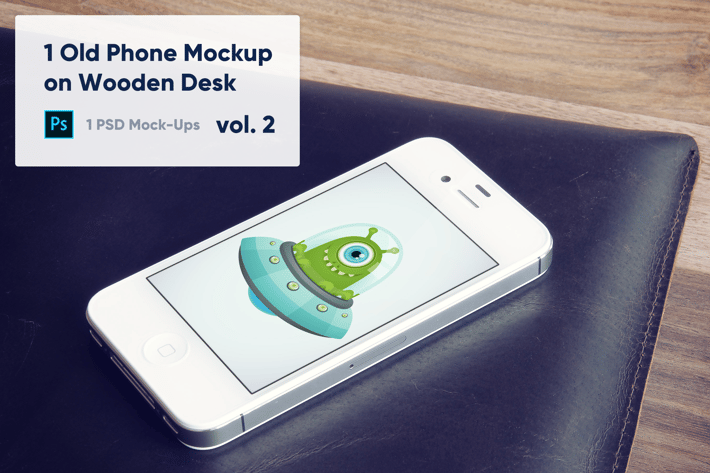 1 Old Phone Mockup on Wooden Desk Vol.2