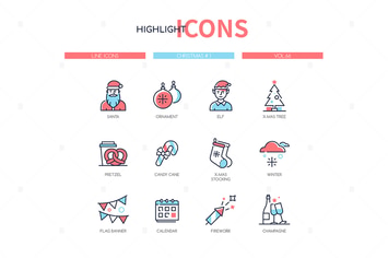 Christmas symbols - line design style icons set