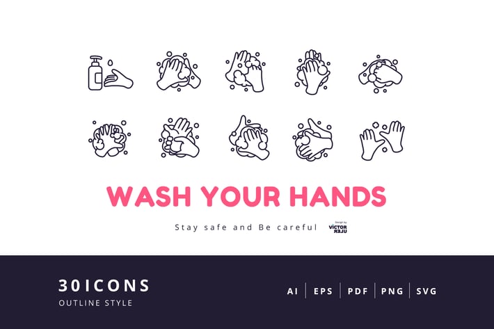 30 Elements Icon - Wash Your Hands Outline Style
