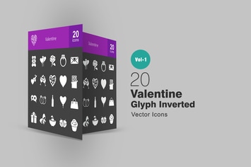 20 Valentine Glyph Inverted Icons