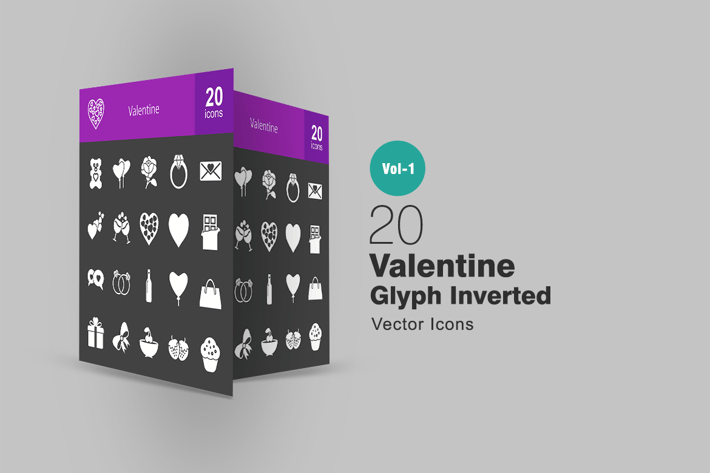 20 Valentine Glyph Inverted Icons