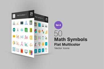 50 Math Symbols Flat Multicolor  Icons