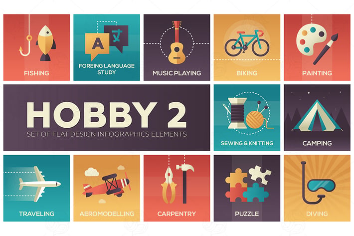 Hobby - set of flat design infographics elements