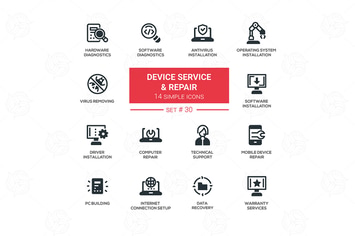 Device service & repair - vector icons set