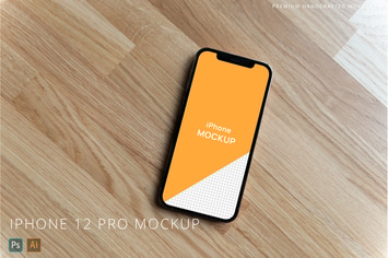 iPhone 12 Pro Mockup Wooden Background Minimal