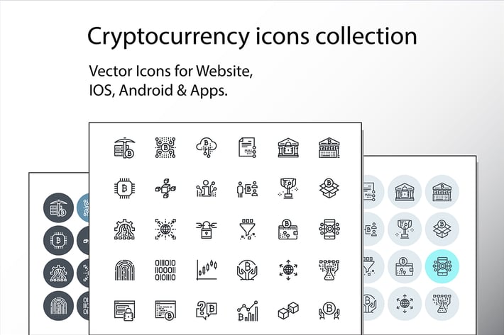 Set of thin line cryptocurrency icons