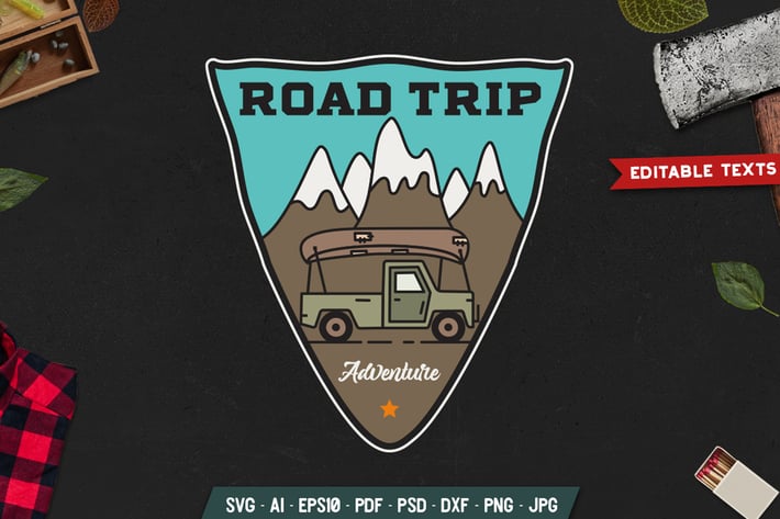 Road Trip Badge, Vector Adventure Retro Graphic