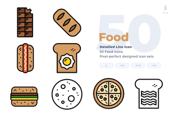 50 Food Icons - Detailed Line Icon