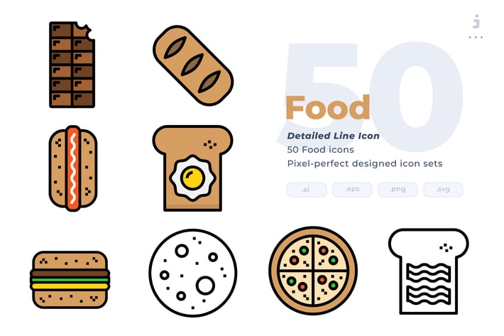 50 Food Icons - Detailed Line Icon