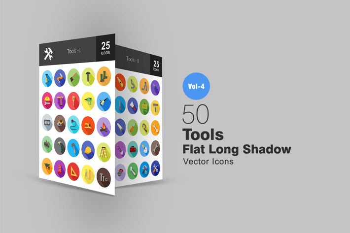 50 Tools Flat Shadowed Icons