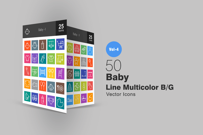 50 Baby Line Multicolor Icons