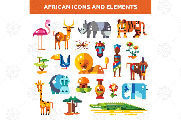 Africa - Flat Design Style Icons Set