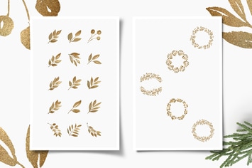 Glittery Gold Leaves, Branches, Wreaths & Patterns