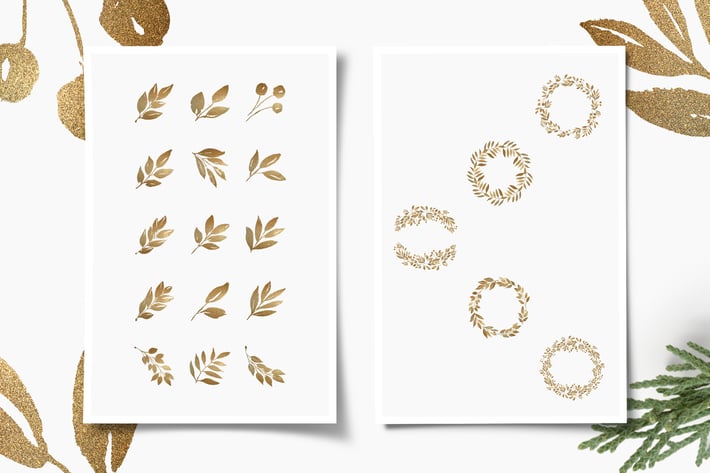 Glittery Gold Leaves, Branches, Wreaths & Patterns