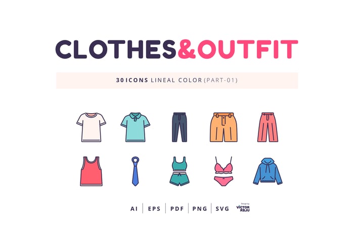 30 Icons Clothes&Outfit Part-01 Lineal Color Style
