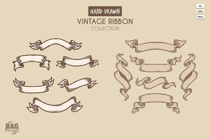 Hand Drawn Vintage Ribbon Collection