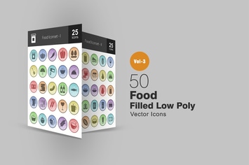 50 Food Filled Low Poly Icons