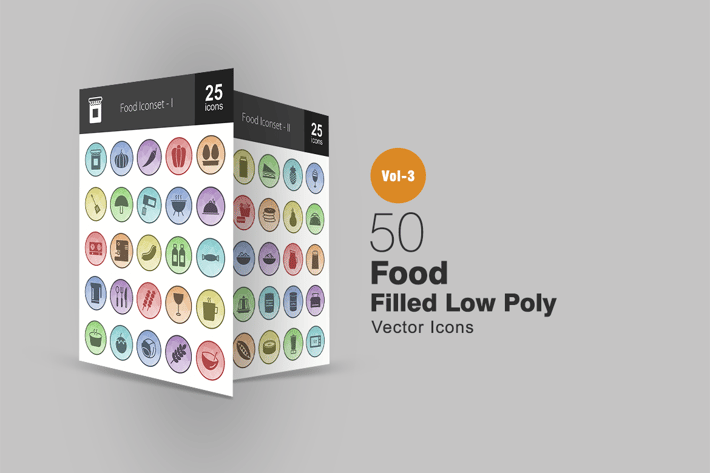 50 Food Filled Low Poly Icons