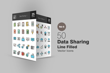 50 Data Sharing Line Filled Icons