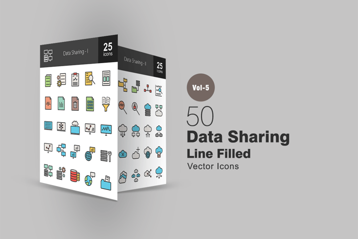 50 Data Sharing Line Filled Icons