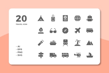 20 Travel Icons (Solid)