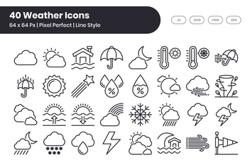 40 Weather Icons Set - Line