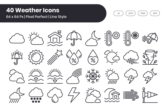 40 Weather Icons Set - Line