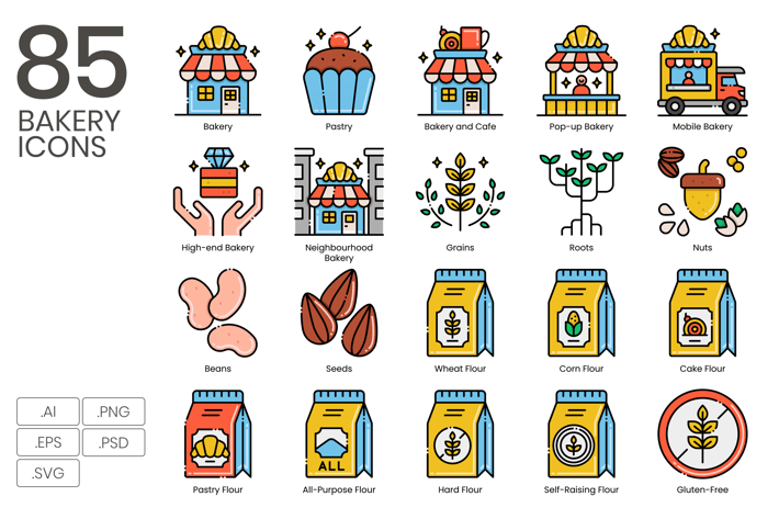 85 Bakery Line Icons 