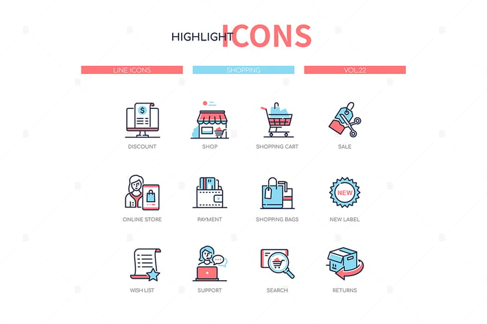 Shopping concept - line design style icons set