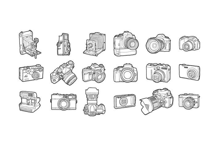 Hand drawn photo cameras pack