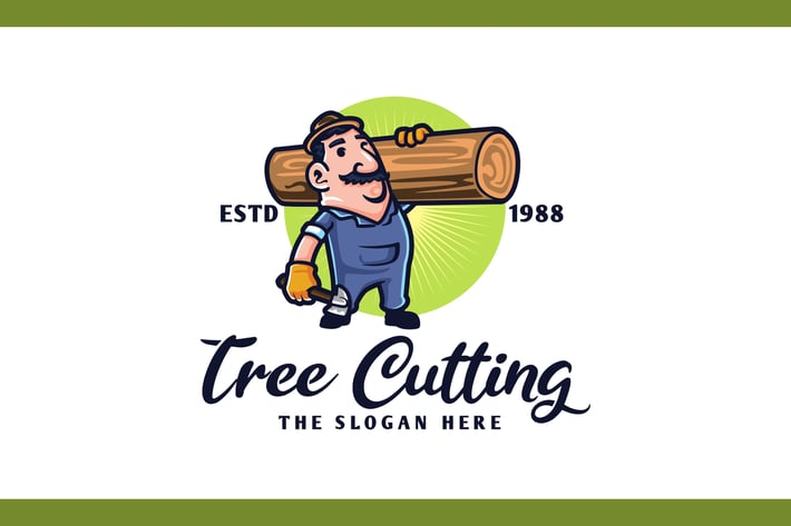 Retro Tree Cutting & Hauling Service Mascot Logo