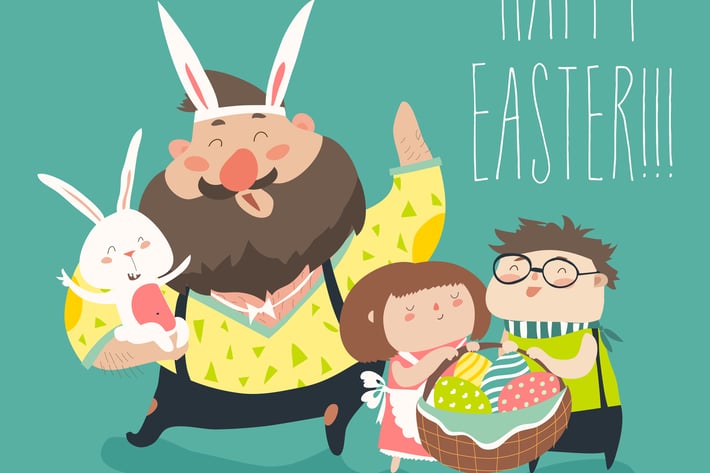 Happy father with kids celebrating Easter