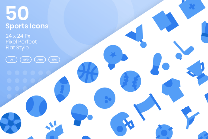 50 Sports Icons Set - Flat