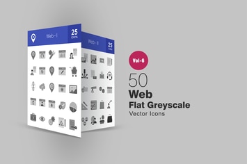50 Web Flat Greyscale Icons