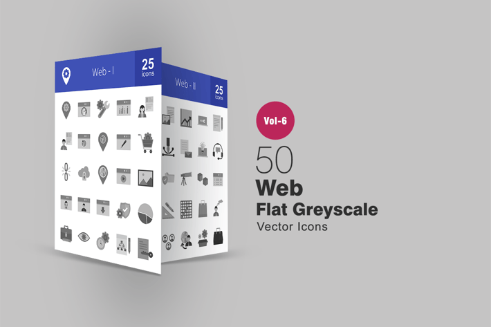 50 Web Flat Greyscale Icons