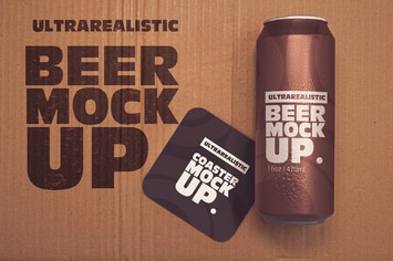16oz Paperboard Coaster & Can Mockup