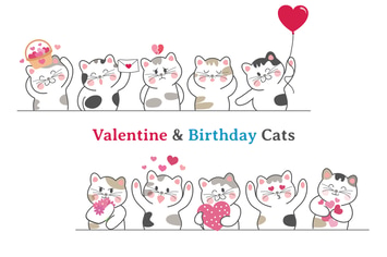 Valentine & Birthday Cat Hand Drawn