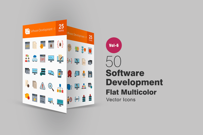 50 Software Development Flat Multicolor Icons