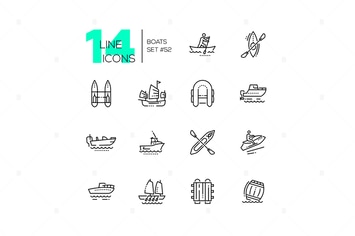 Boats - modern thin line design icons set