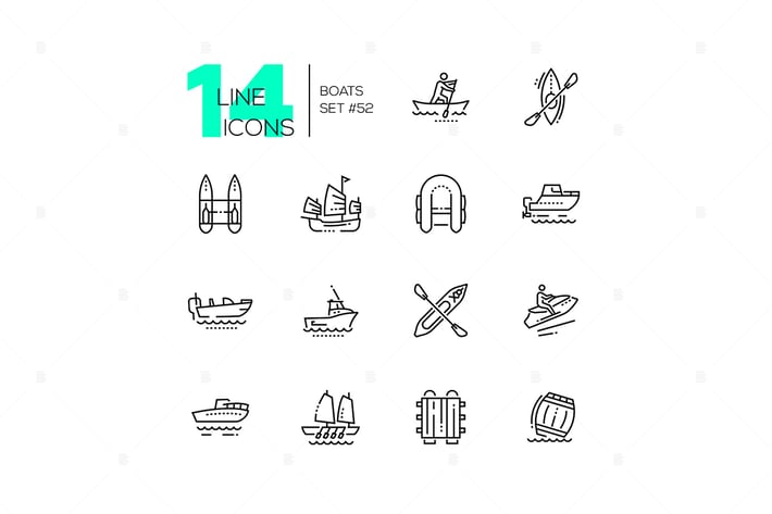 Boats - modern thin line design icons set