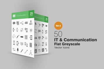 50 IT & Communication Greyscale Icons