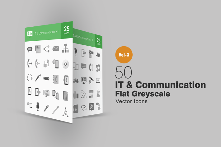50 IT & Communication Greyscale Icons
