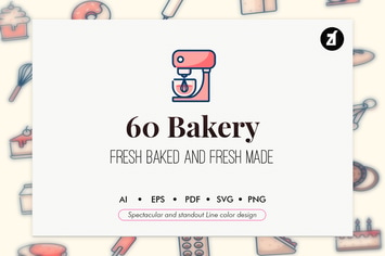 60 Bakery elements line color design