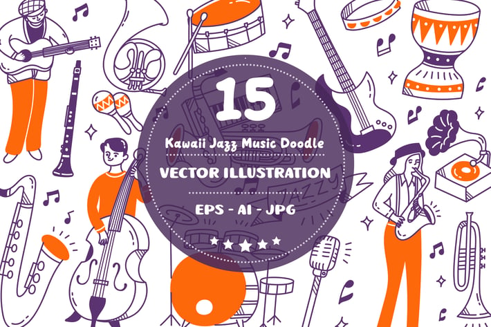 Kawaii Jazz Music Doodle Set