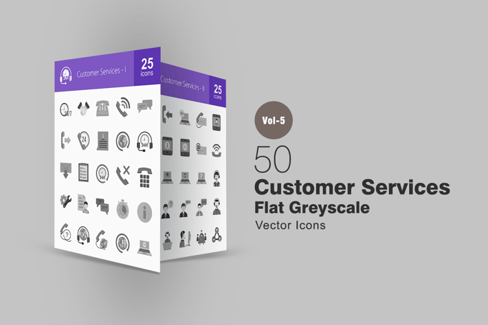 50 Customer Services Greyscale Icons