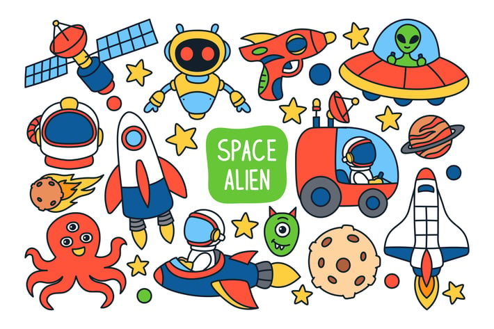 Space and Alien Doodle Illustration