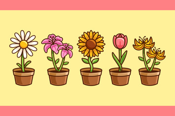 Collection of Flower in Pot Cartoon