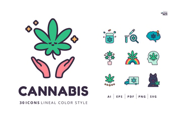 30 Icons Cannabis Lineal Color Style