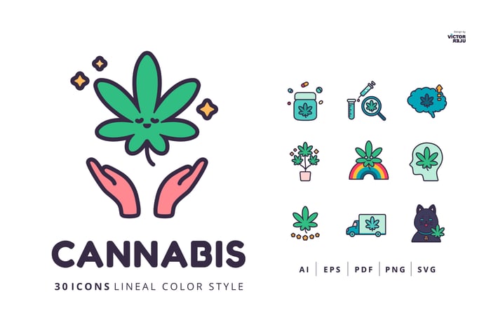 30 Icons Cannabis Lineal Color Style