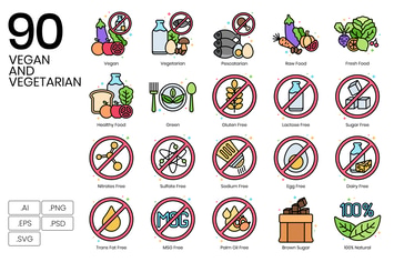 90 Vegan and Vegetarian Icon Set